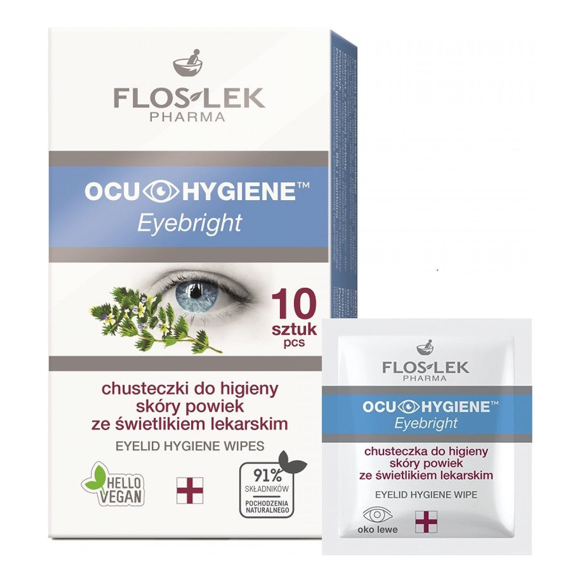 FlosLek Pharma Ocu Hygiene Eyebright Chusteczki do higieny skóry powiek ze świetlikiem 1 op. 10 szt.