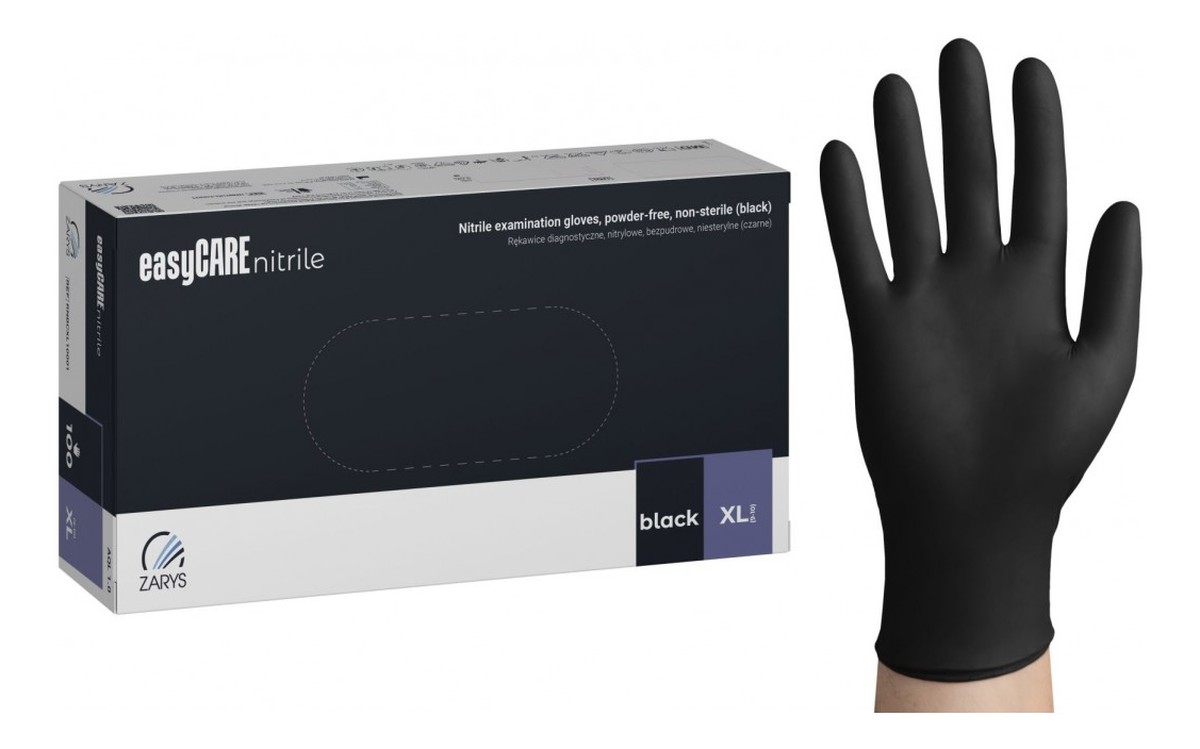 Rękawice diagnostyczne nitrylowe bezpudrowe niesterylne czarne XL 100szt.