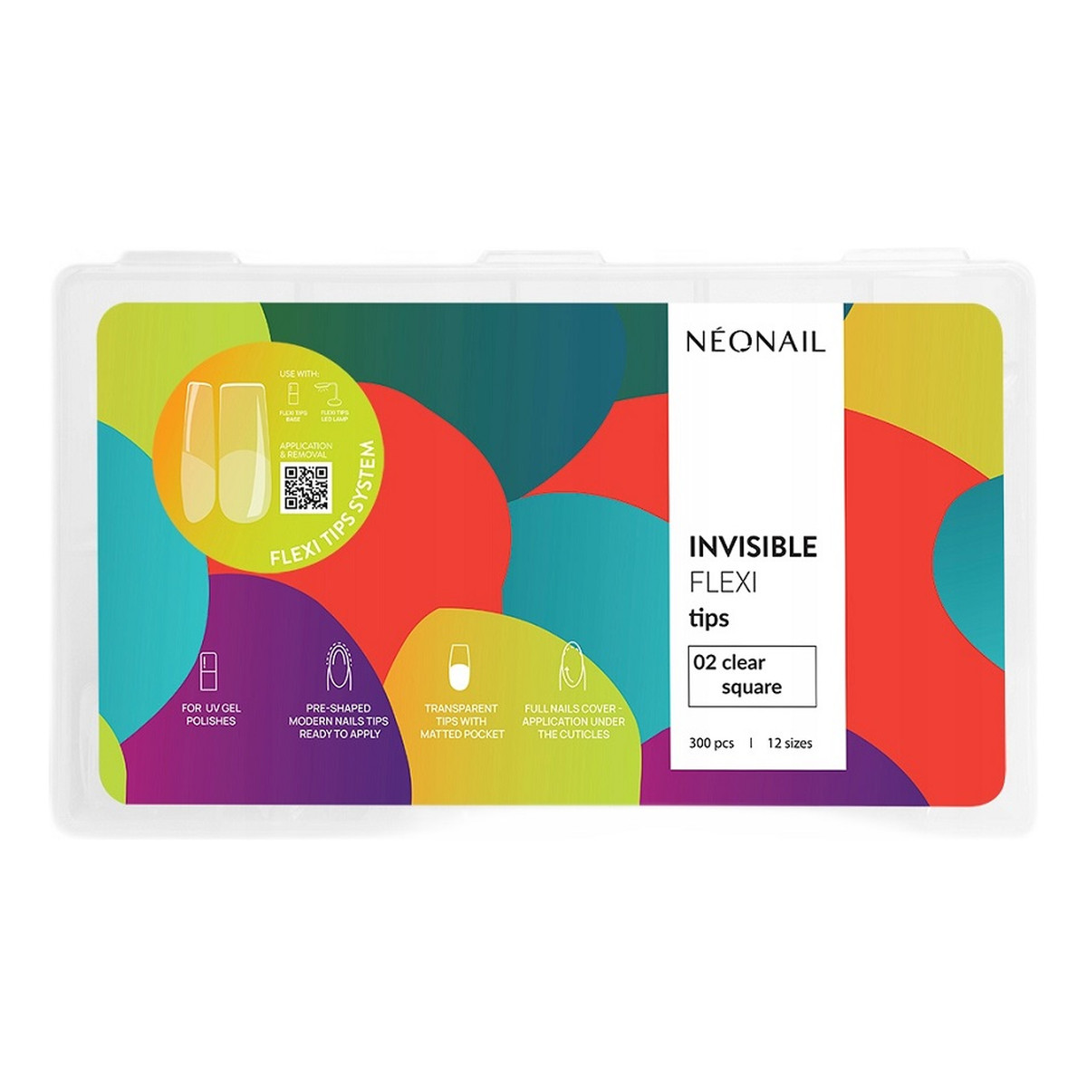 NeoNail Invisible Flexi Tips tipsy elastyczne do przedłużania paznokci 02 Clear Square 300szt
