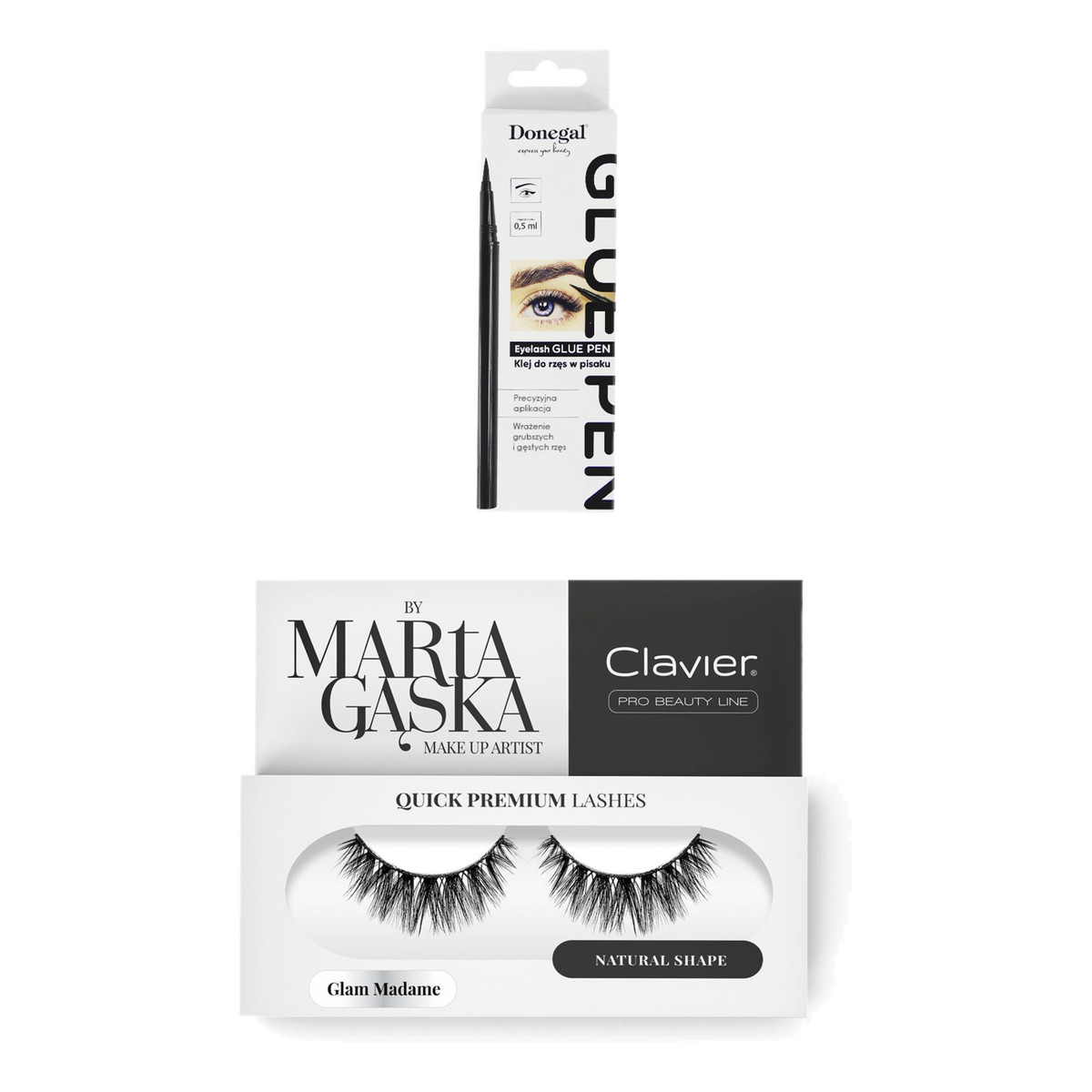 Clavier Quick Premium Lashes Rzęsy na pasku Glam Madame 829 + Donegal Klej w pisaku