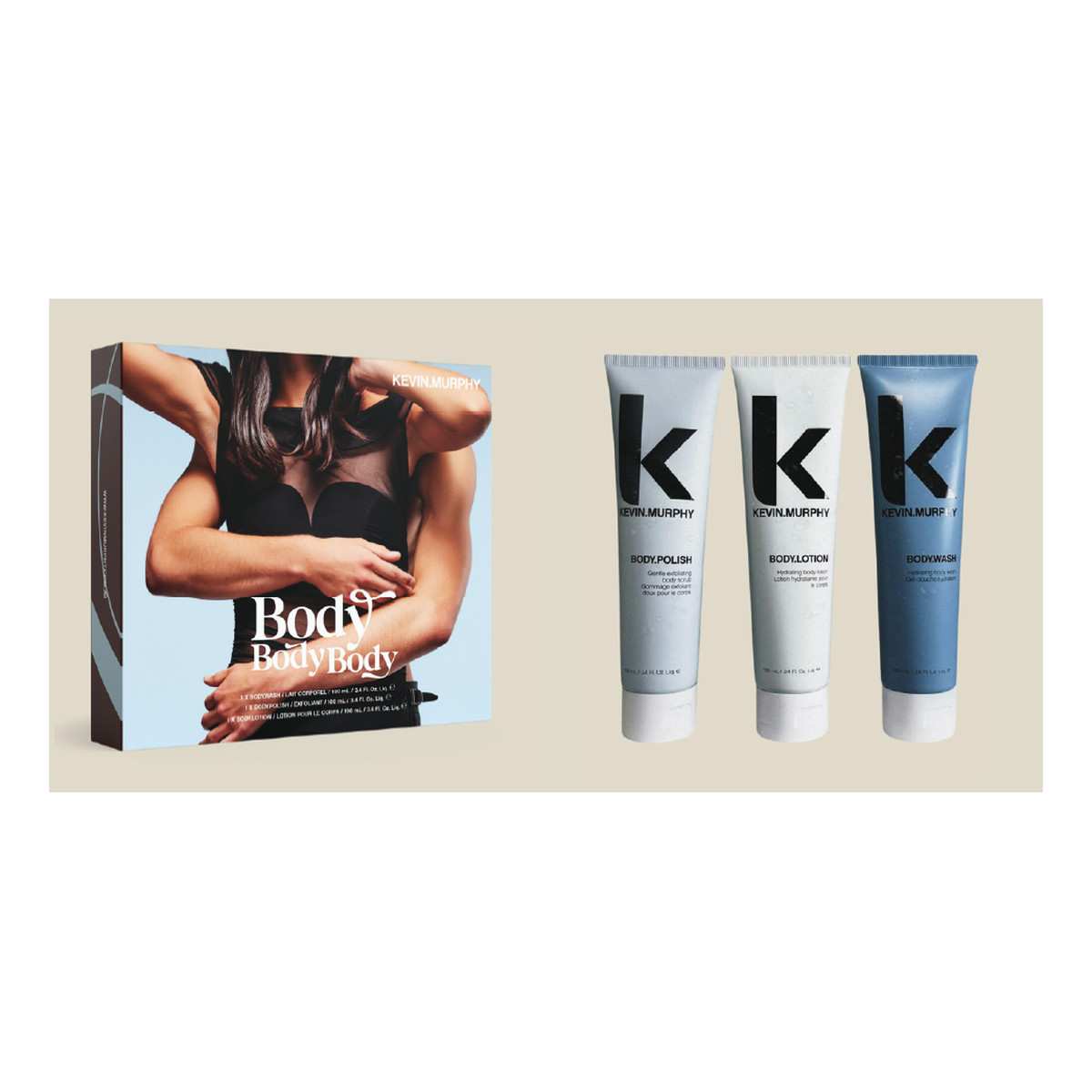 Kevin Murphy Body Body Body Zestaw Żel do mycia ciała 100ml + balsam 100ml + peeling 100ml