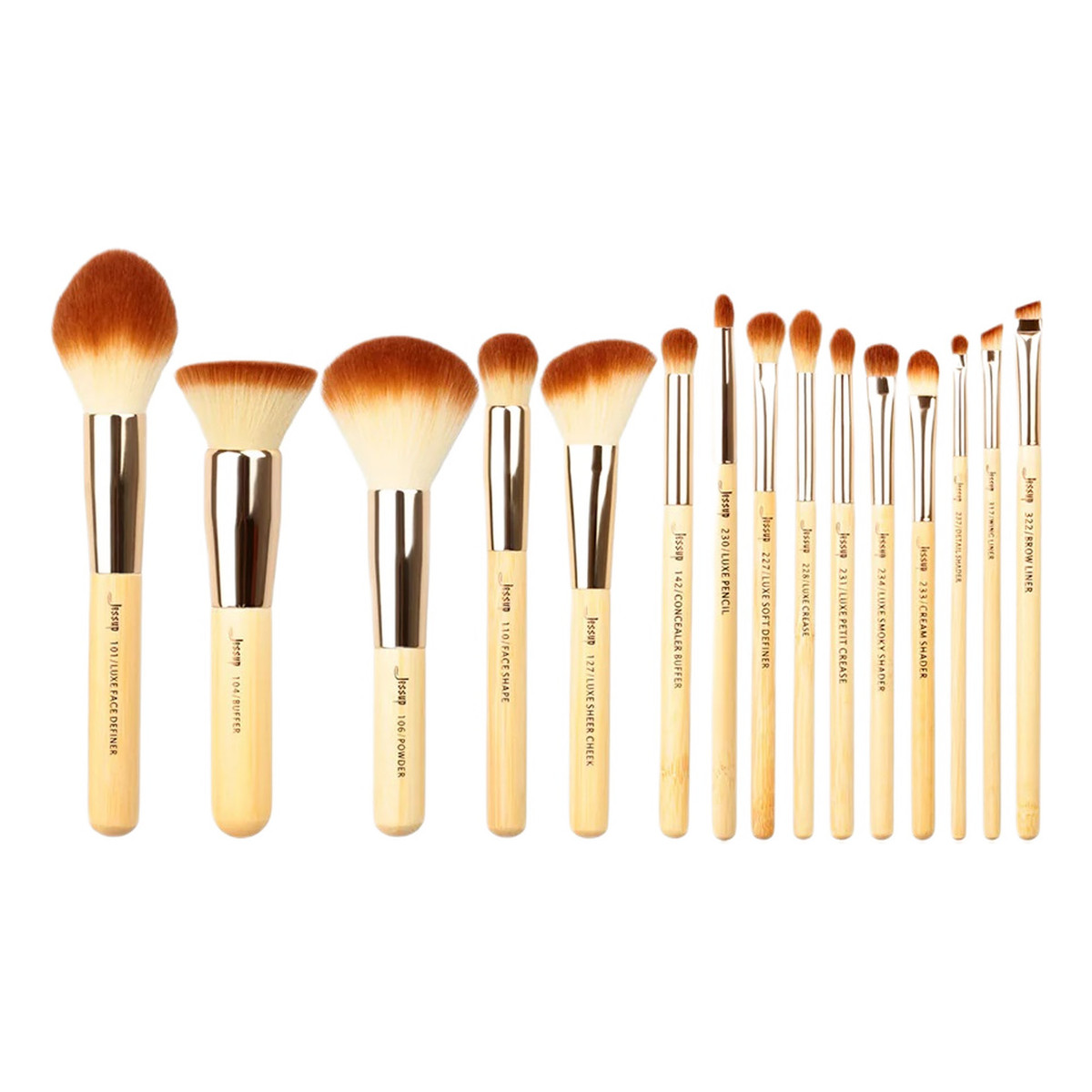 JESSUP Mature Peeled Bamboo Makeup Brush Zestaw bambusowych pędzli do makijażu twarzy t140 15szt.