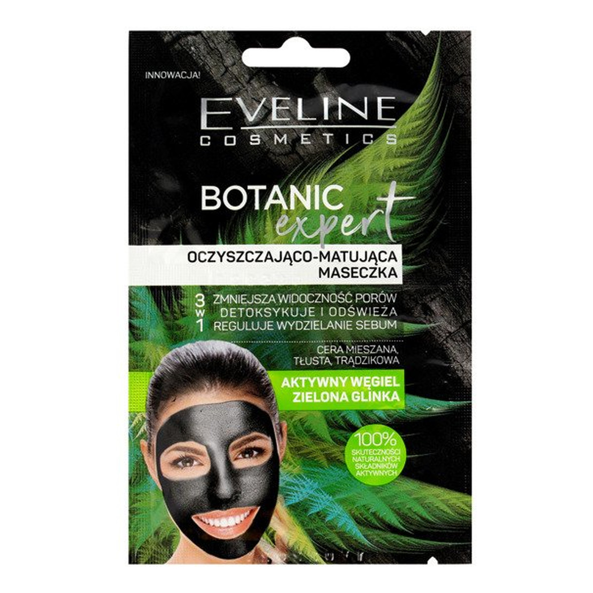 Eveline Botanic Expert oczyszczająco-matująca Maseczka do twarzy 3w1 Aktywny Węgiel 2x5ml 10ml