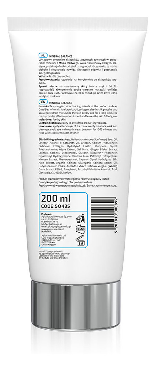 Maska intensywnie nawilżająca z minerałami z Morza Martwego i kwasem hialuronowym