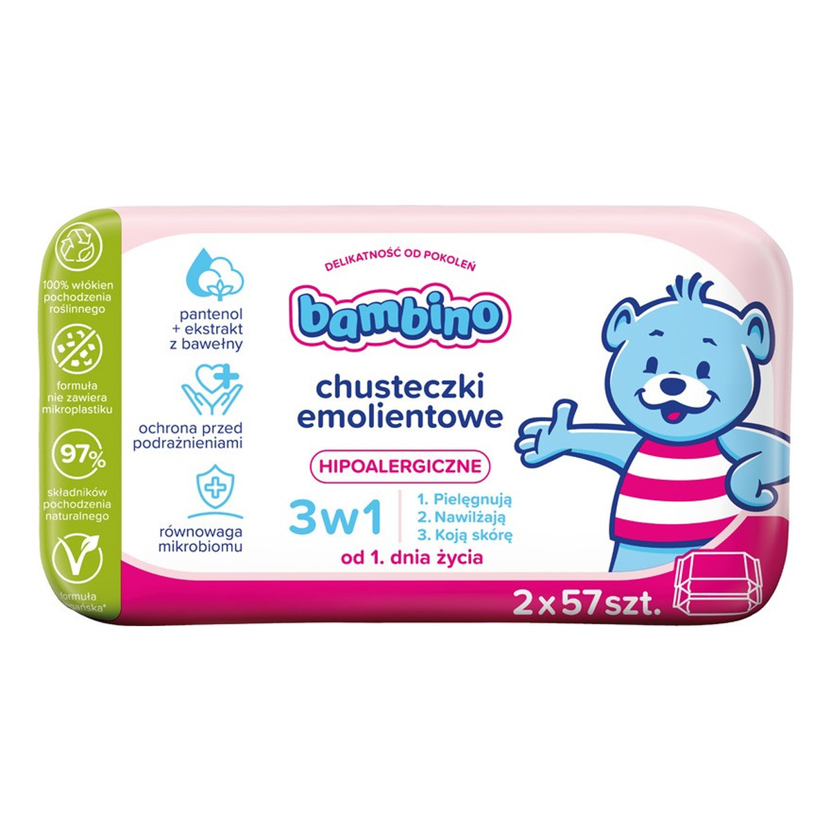 Bambino Bambino chusteczki emolientowe 3w1 hipoalergiczne 2 x 57 szt