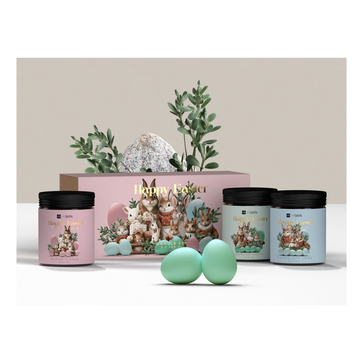 Hiskin Happy easter Zestaw świec sojowych 200 mlx3-chocolate eggs,garden party,bunny kisses 600ml