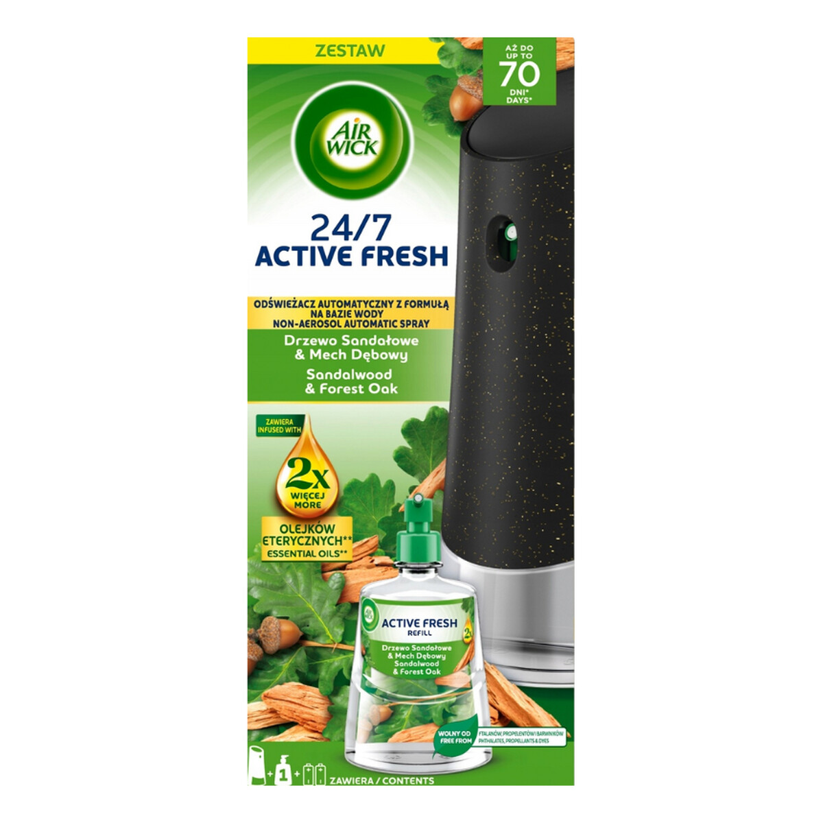 Air Wick Active Fresh Odświeżacz Powietrza Drzewo Sandałowe i Mech Dębowy Komplet 228ml
