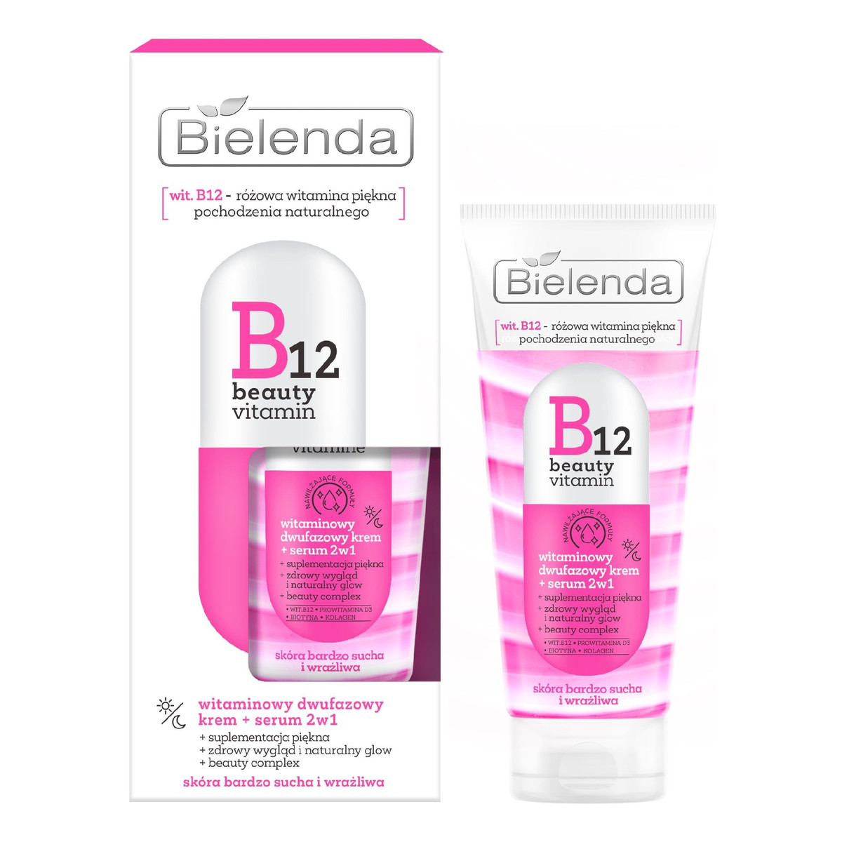 Bielenda B12 beauty vitamin witaminowy 2-fazowy Krem + serum 2w1 na dzień i na noc 45g