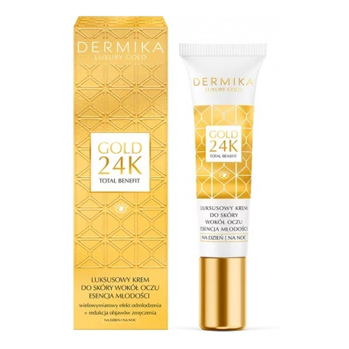 Dermika Luxury Gold 24K Esencja młodości Total Benefit Luksusowy Krem Do Skóry Wokół Oczu Na Dzień I Noc 15ml