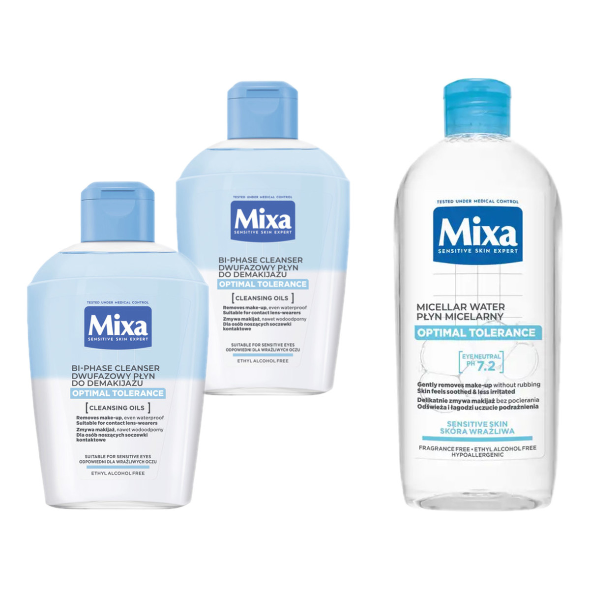 Mixa Ekspert Skóry Wrażliwej Optymalna Tolerancja Dwufazowy Płyn Do Demakijażu 2x125ml + Płyn Micelarny 400ml