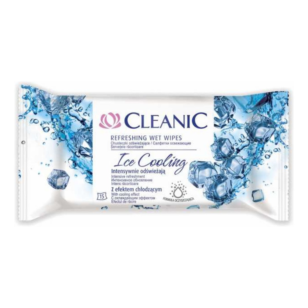 Cleanic Refreshing Wet Wipes Chusteczki Odświeżające Ice Cooling 15 szt. z Efektem Chłodzącym