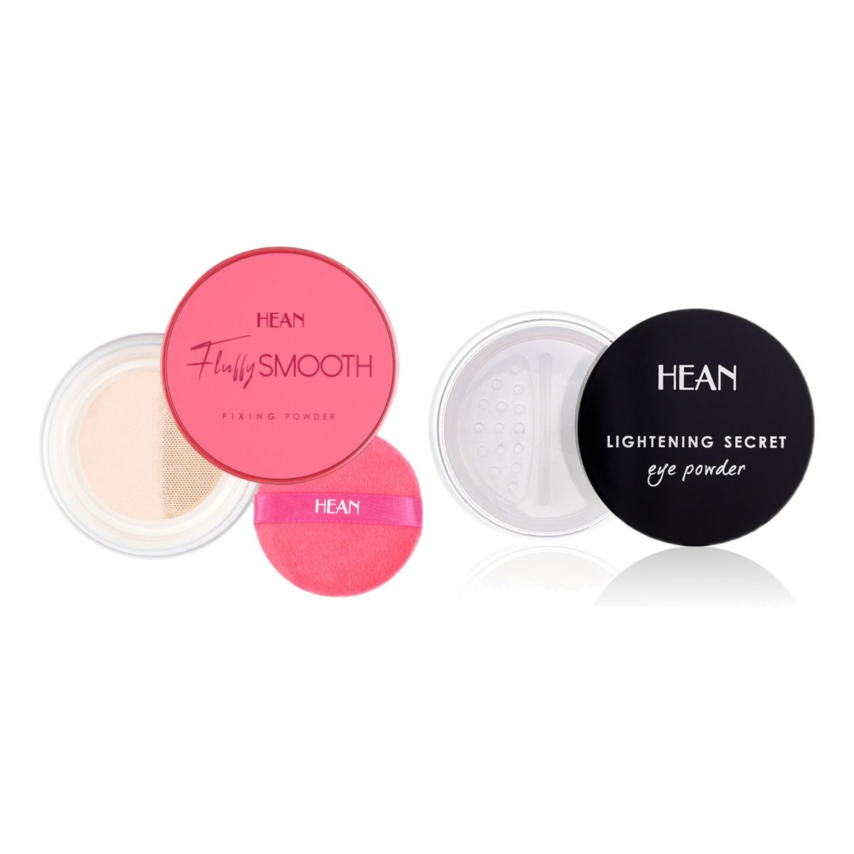 Hean Fluffy Smooth Puder sypki wygładzający Fixing Power + Lightening Secret Puder pod oczy rozjaśniający