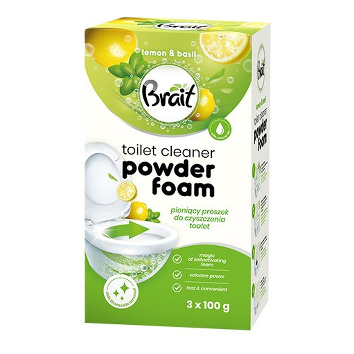 Dramers Brait wulkan pieniący proszek do czyszczenia toalet lemon & basil 3 x 100 g 300g