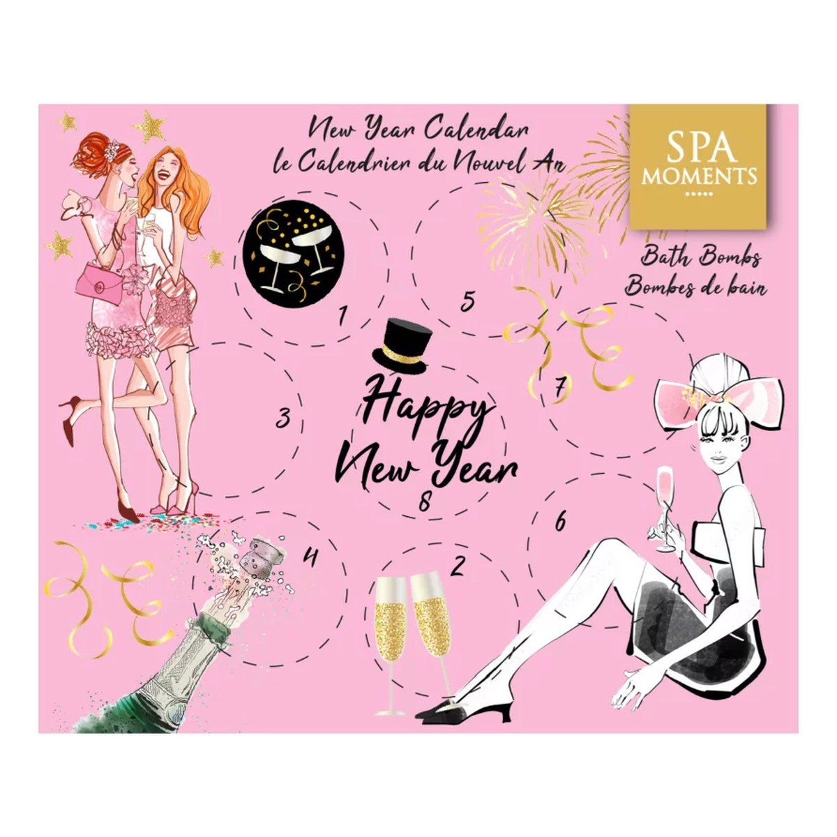 Spa Moments KOMPLET KULA MUSUJĄCA DO KĄPIELI 50GX8 Kalendarz świąteczny 400g