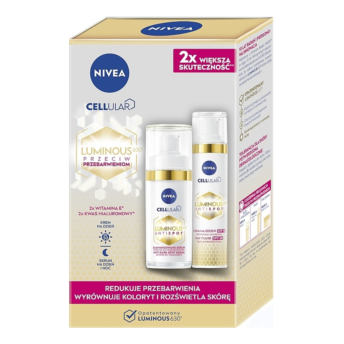 Nivea Luminous 630® Zestaw Krem na dzień przeciw przebarwieniom 40ml + Intensywne serum na przebarwienia 30ml