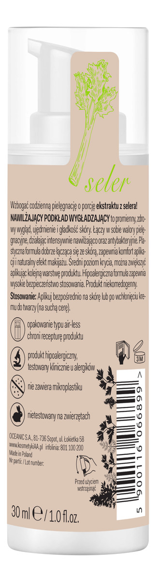 antybakteryjny nawilżający podkład wygładzający z selerem