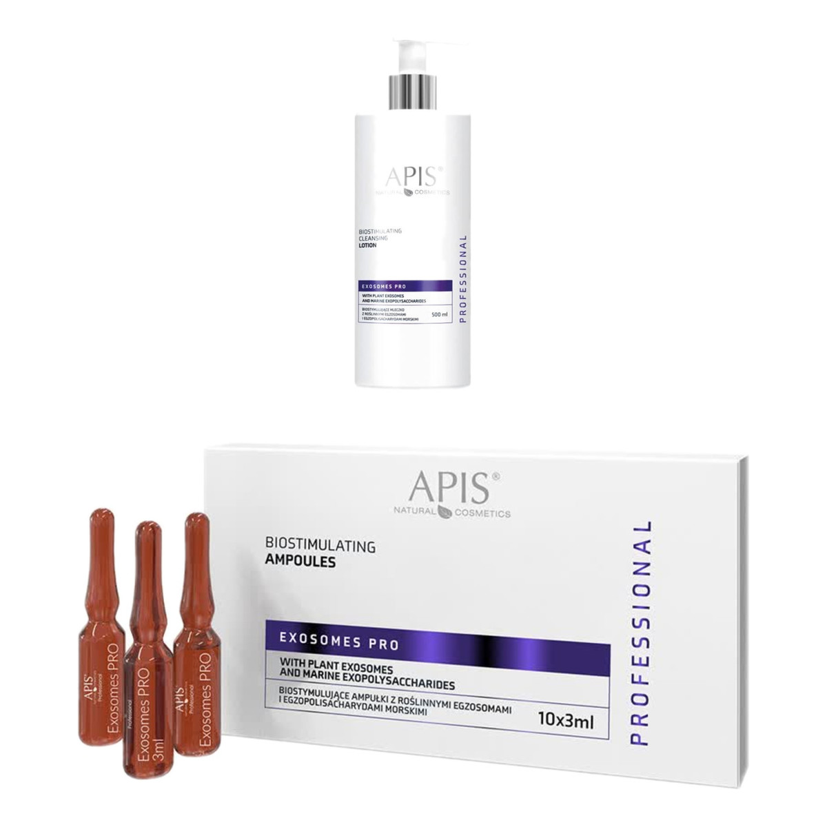 Apis Exosomes Pro Biostymulujące ampułki 10 x 3ml + Mleczko z roślinnymi egzosomami 500ml