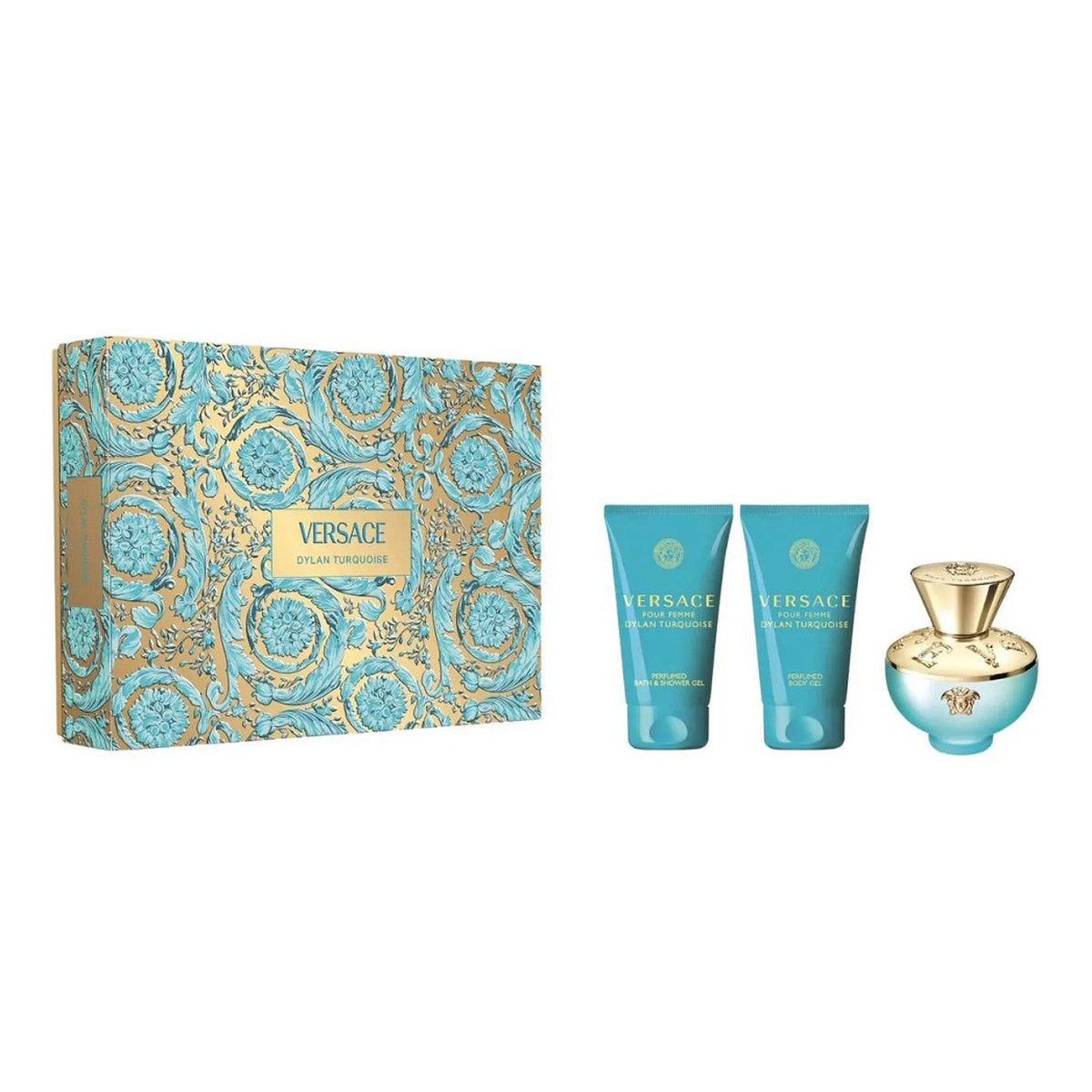 Versace Dylan Turquoise Pour Femme Zestaw woda toaletowa spray 50ml + żel do ciała 50ml + żel pod prysznic 50ml