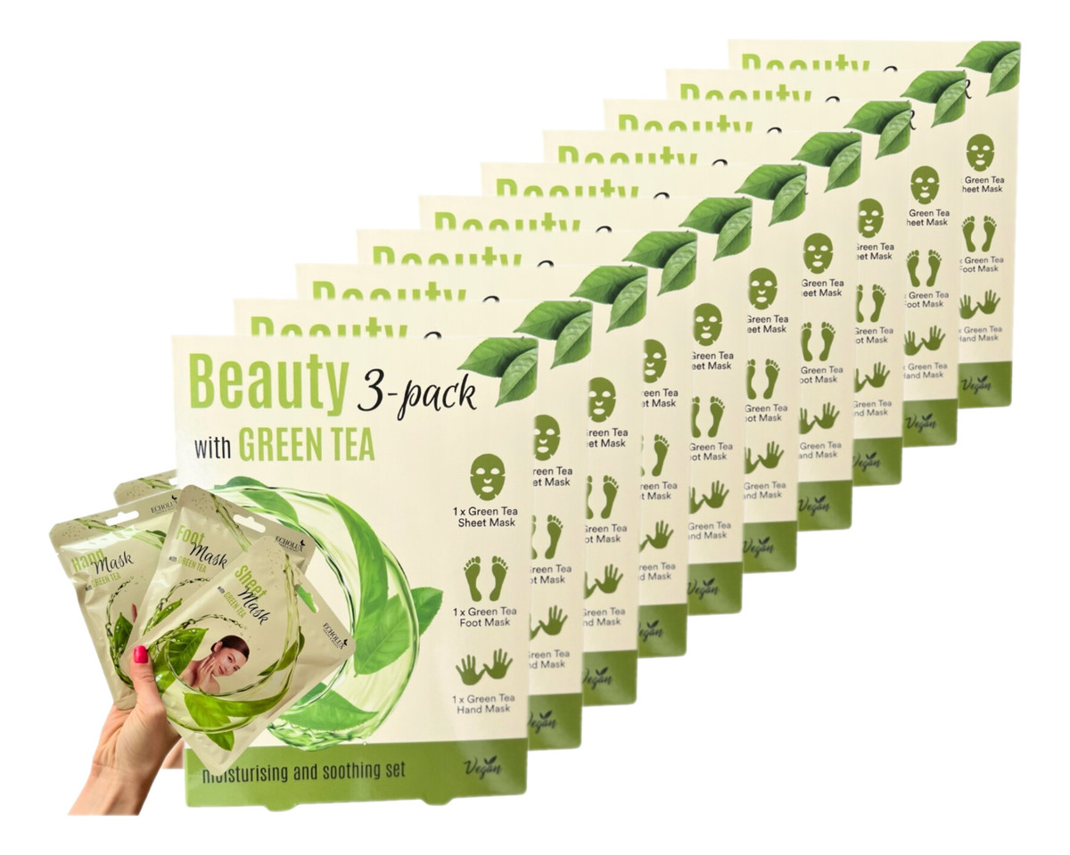Beauty Green Tea 3w1 zestaw 3 maseczek do twarzy, rąk i stóp x10 opakowań