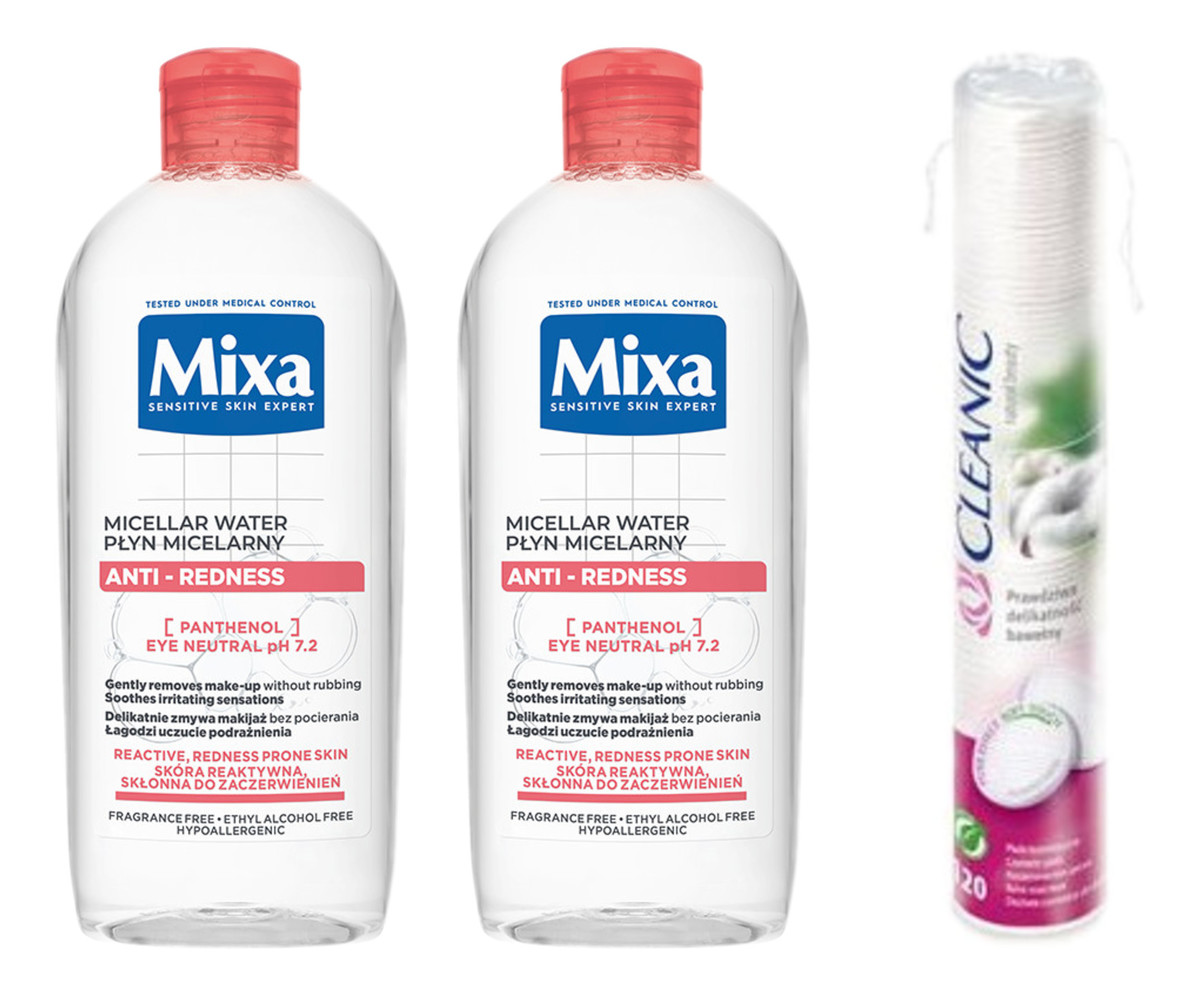 Płyn Micelarny 2x400ml + Cleanic Płatki kosmetyczne 120szt.