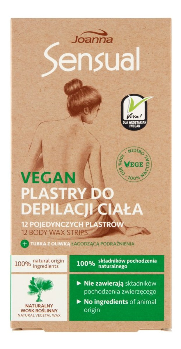 Vegan Plastry do depilacji ciała 12 sztuk + Tubka z oliwką łagodzącą