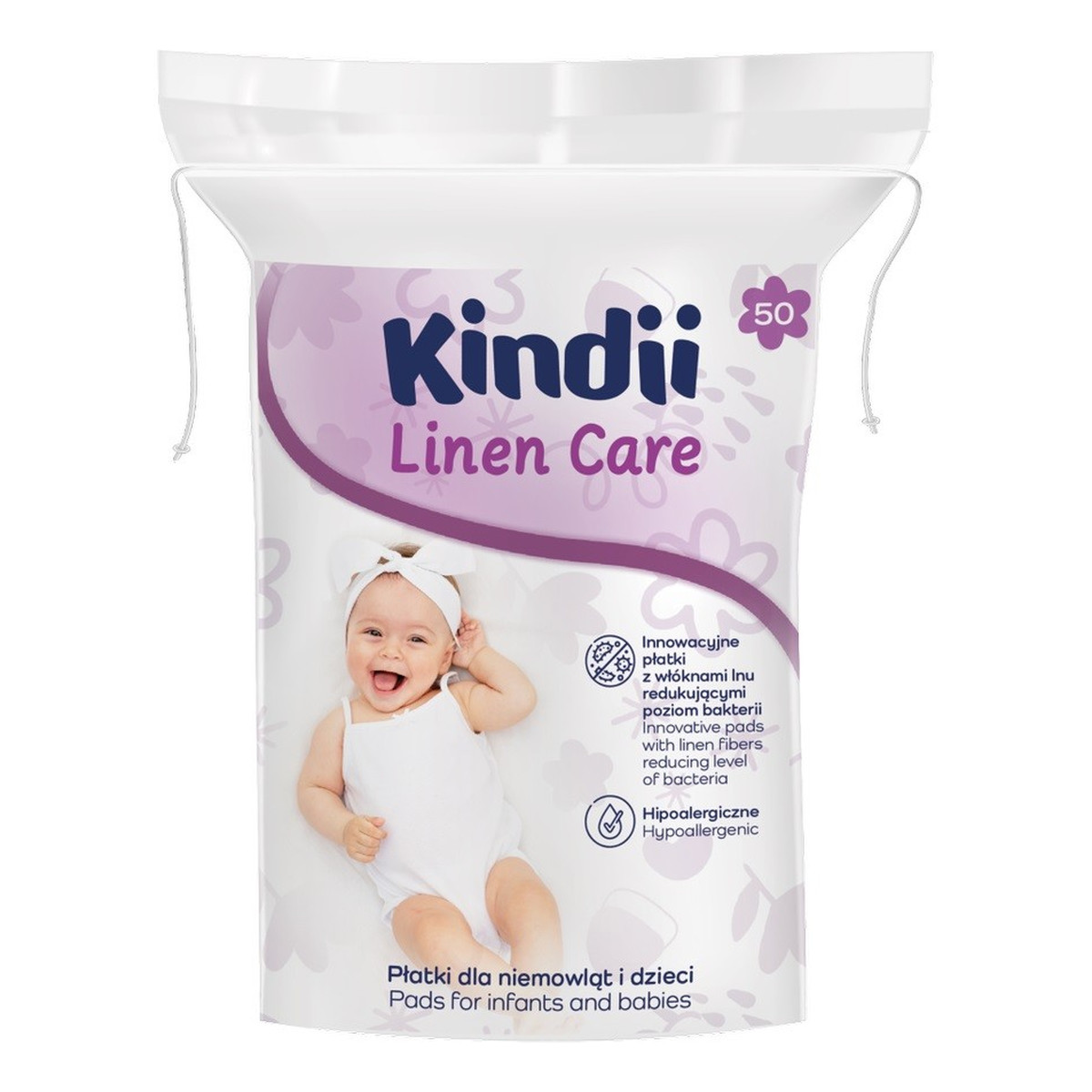 Kindii Linen Care płatki kosmetyczne dla niemowląt i dzieci 1op.-50szt