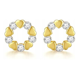 Kolczyki Ze Stali Szlachetnej Pozłacane 14K Złotem, Cyrkonie Serca Kst2856