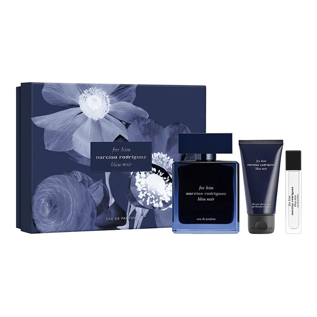 Narciso Rodriguez For Him Bleu Noir Zestaw woda perfumowana spray 100ml + żel pod prysznic 50ml + woda perfumowana spray 10ml