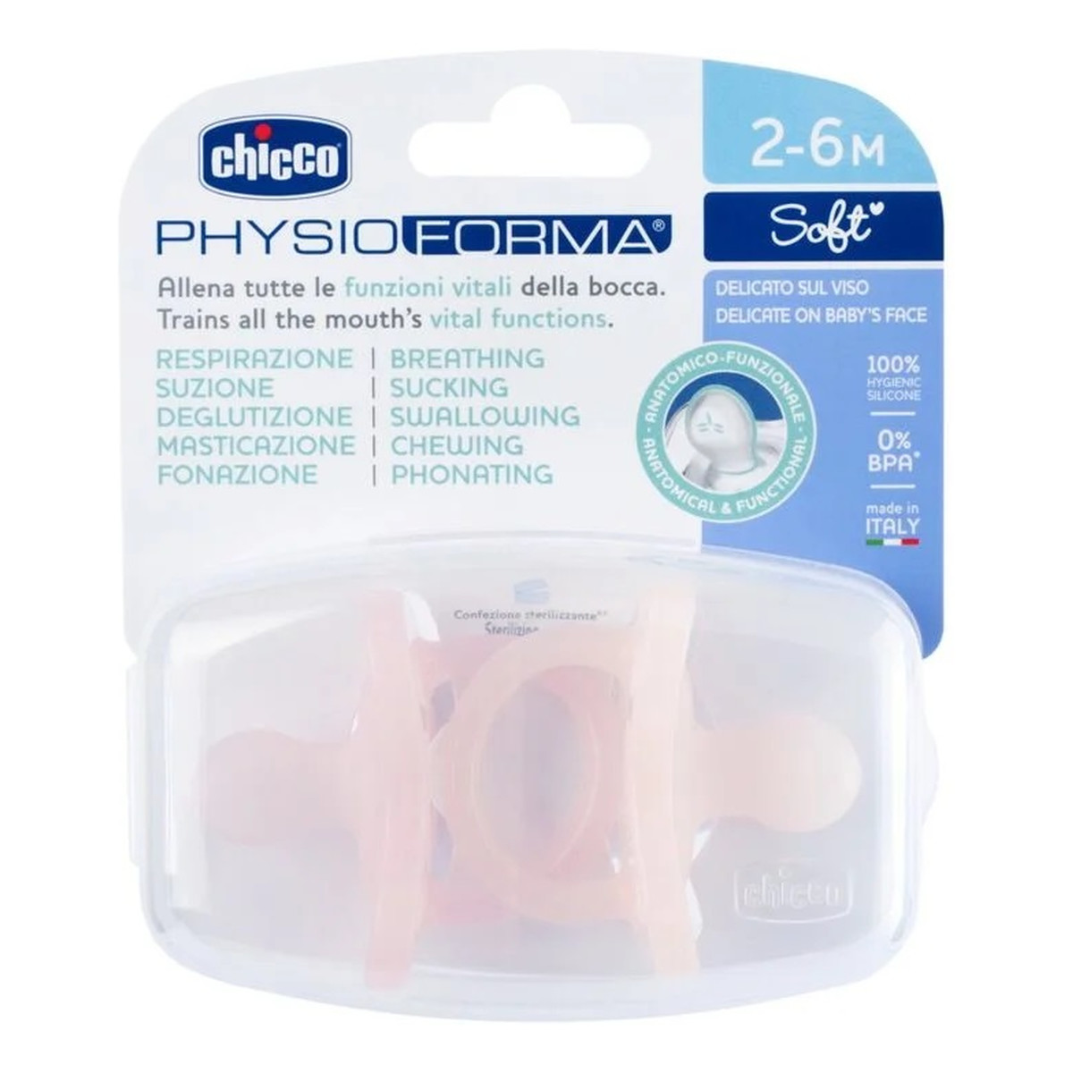 Chicco Physioforma soft smoczek silikonowy uspokajający 2-6m różowy 2szt.