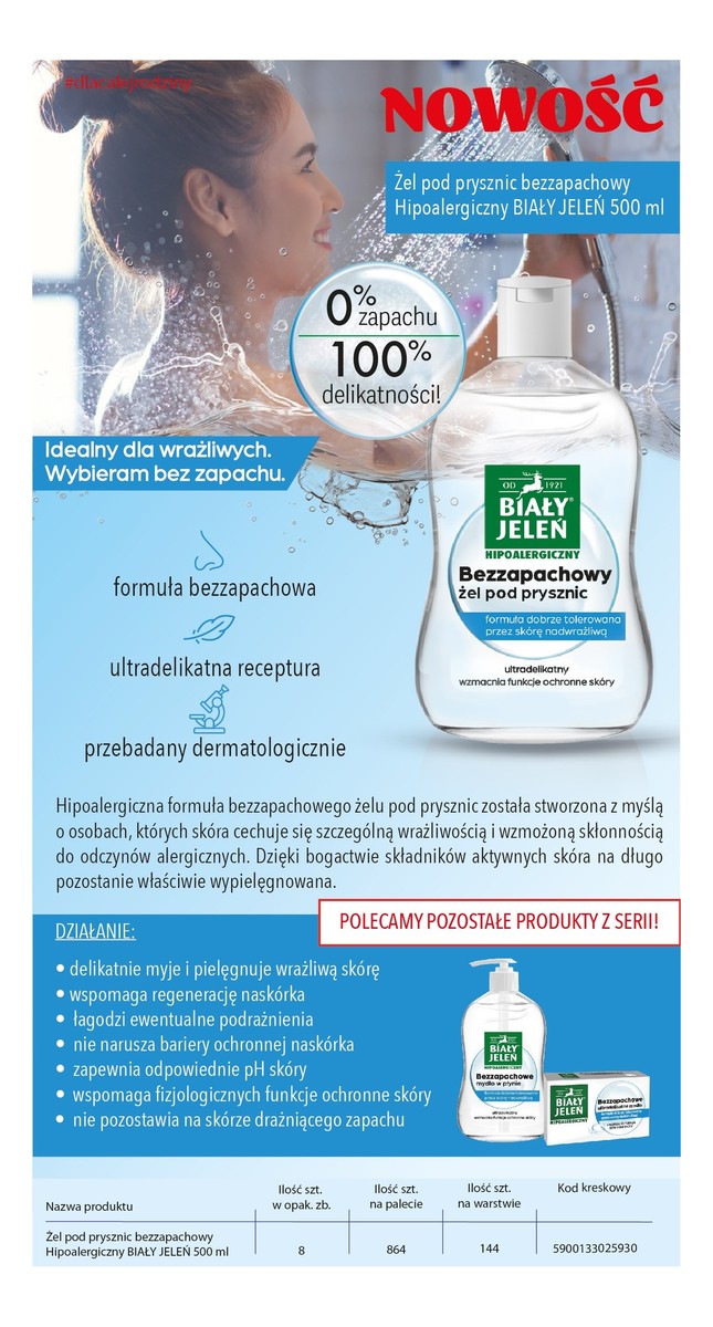 Żel pod prysznic bezzapachowy hipoalergiczny