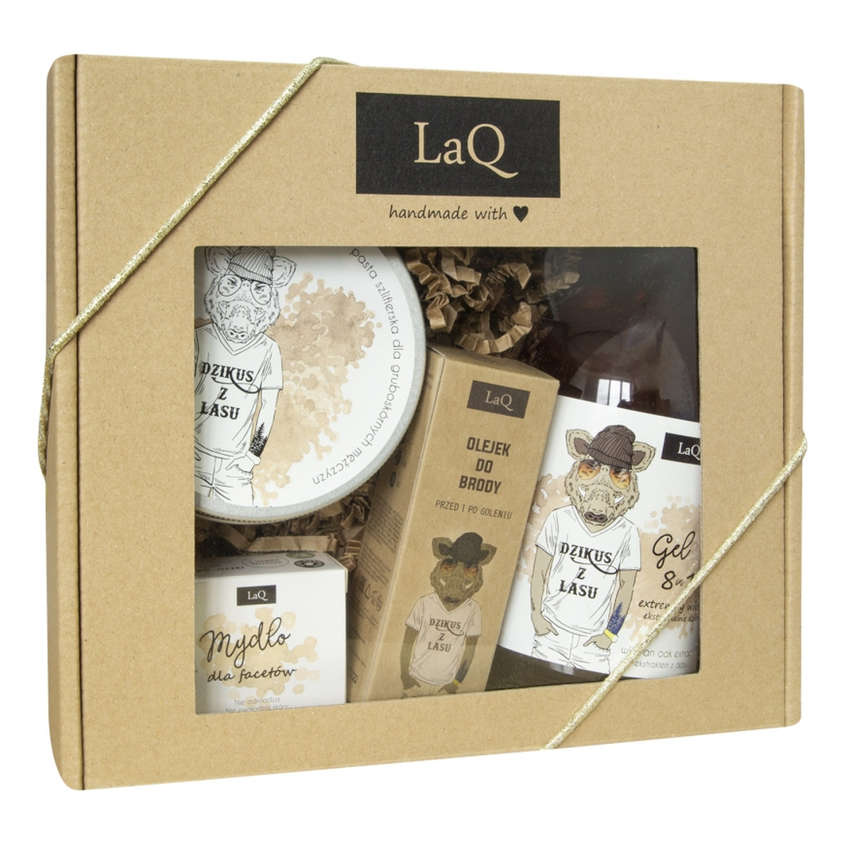 Laq Dzikus z Lasu Zestaw żel pod prysznic 500ml + peeling 200ml + mydło w kostce 85ml + olejek do brody 30ml