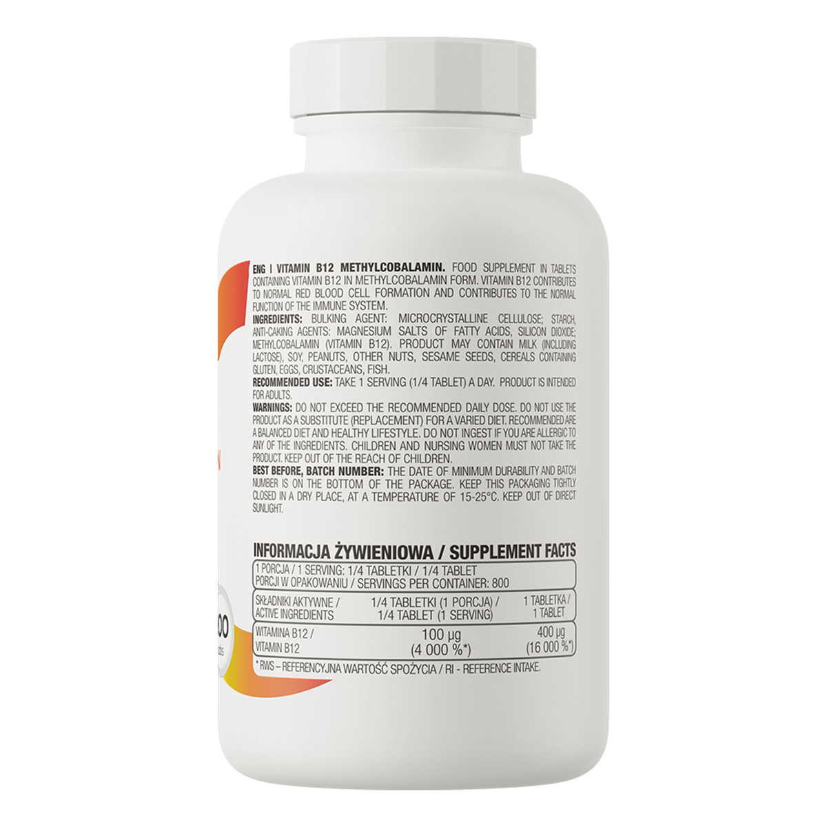 OstroVit Witamina B12 Metylokobalamina 200 tabletek 38g
