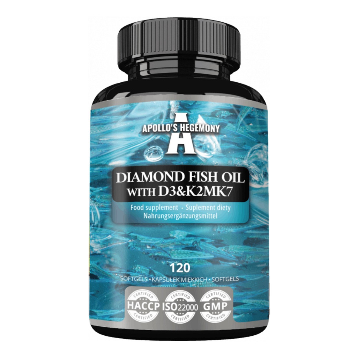 Apollo's Hegemony Diamond Fish Oil with D3&K2MK7 suplement diety 120 Kapsułek