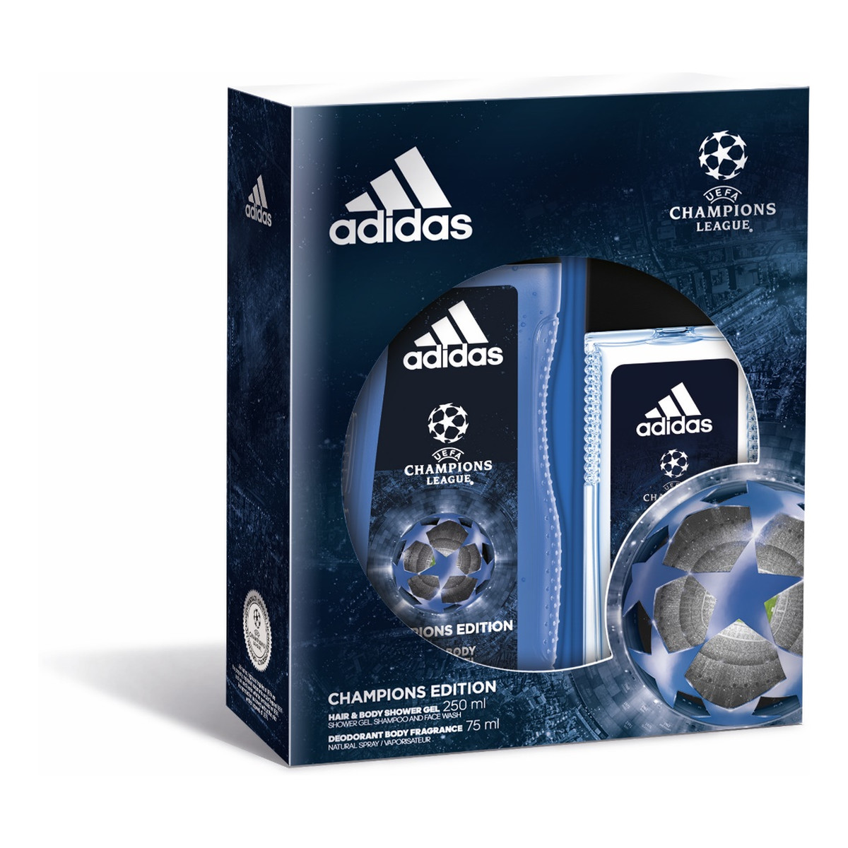 Adidas Champions League Zestaw prezentowy męski dezodorant atomizer + żel pod prysznic