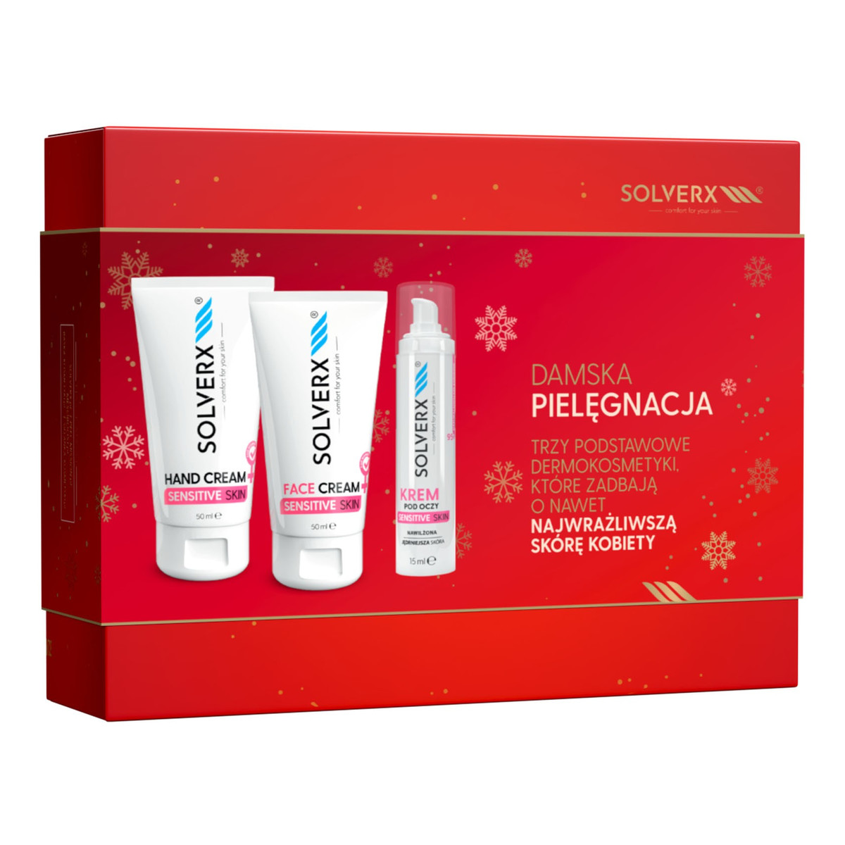 Solverx Zestaw prezentowy sensitive skin damska pielęgnacja krem do twarzy + krem pod oczy + krem do rąk