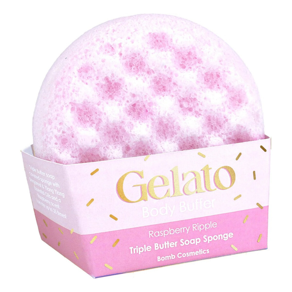 Bomb Cosmetics Gelato body buffer gąbka do mycia ciała raspberry ripple 200g