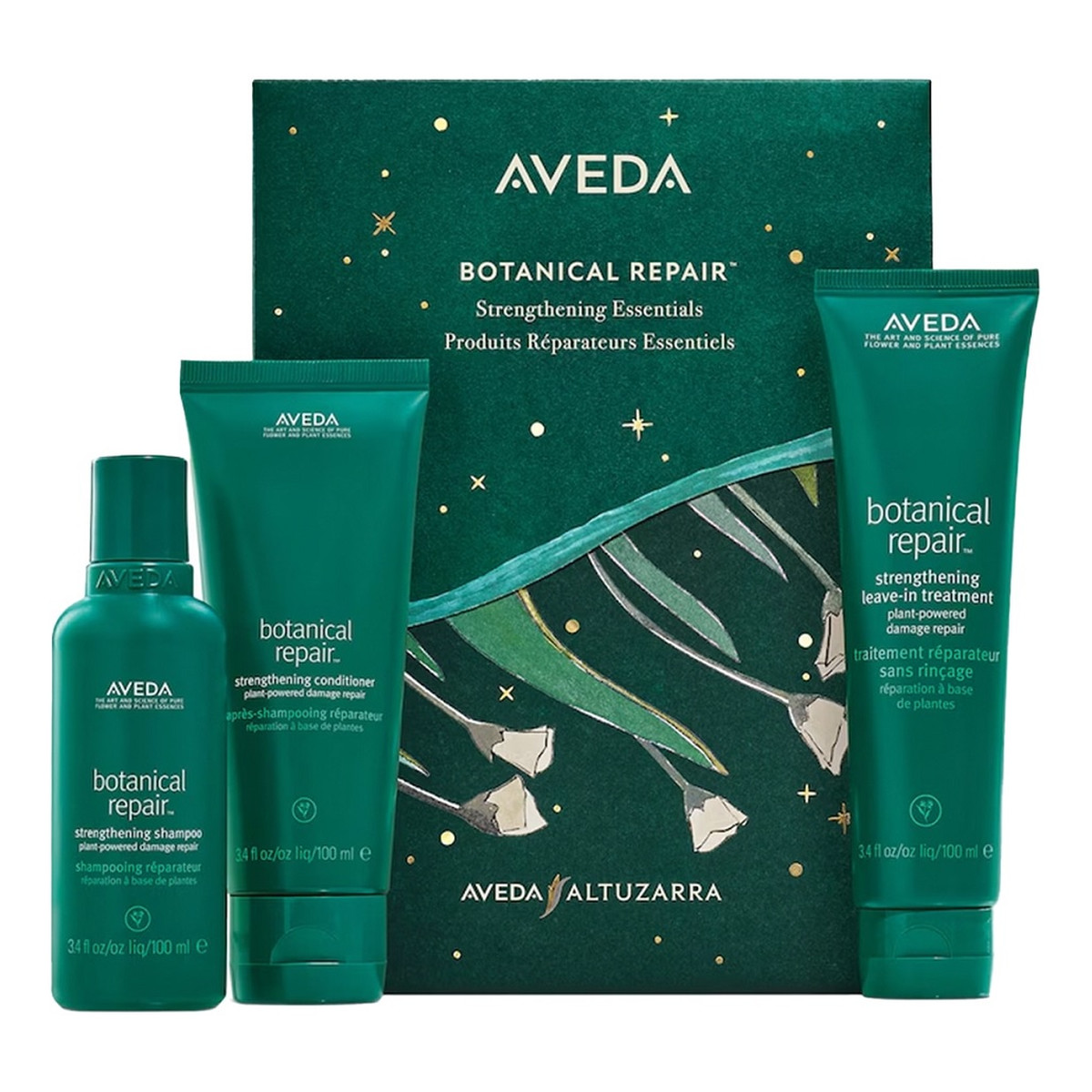 Aveda Botanical Repair Zestaw wzmacniający szampon do włosów 100ml + wzmacniająca odżywka do włosów 100ml + wzmacniająca kuracja do włosów bez spłukiwania 100ml