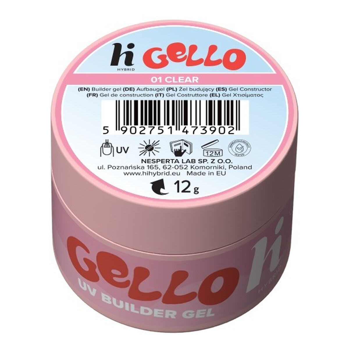 Hi Hybrid Gello Żel budujący do paznokci 01 clear 12g