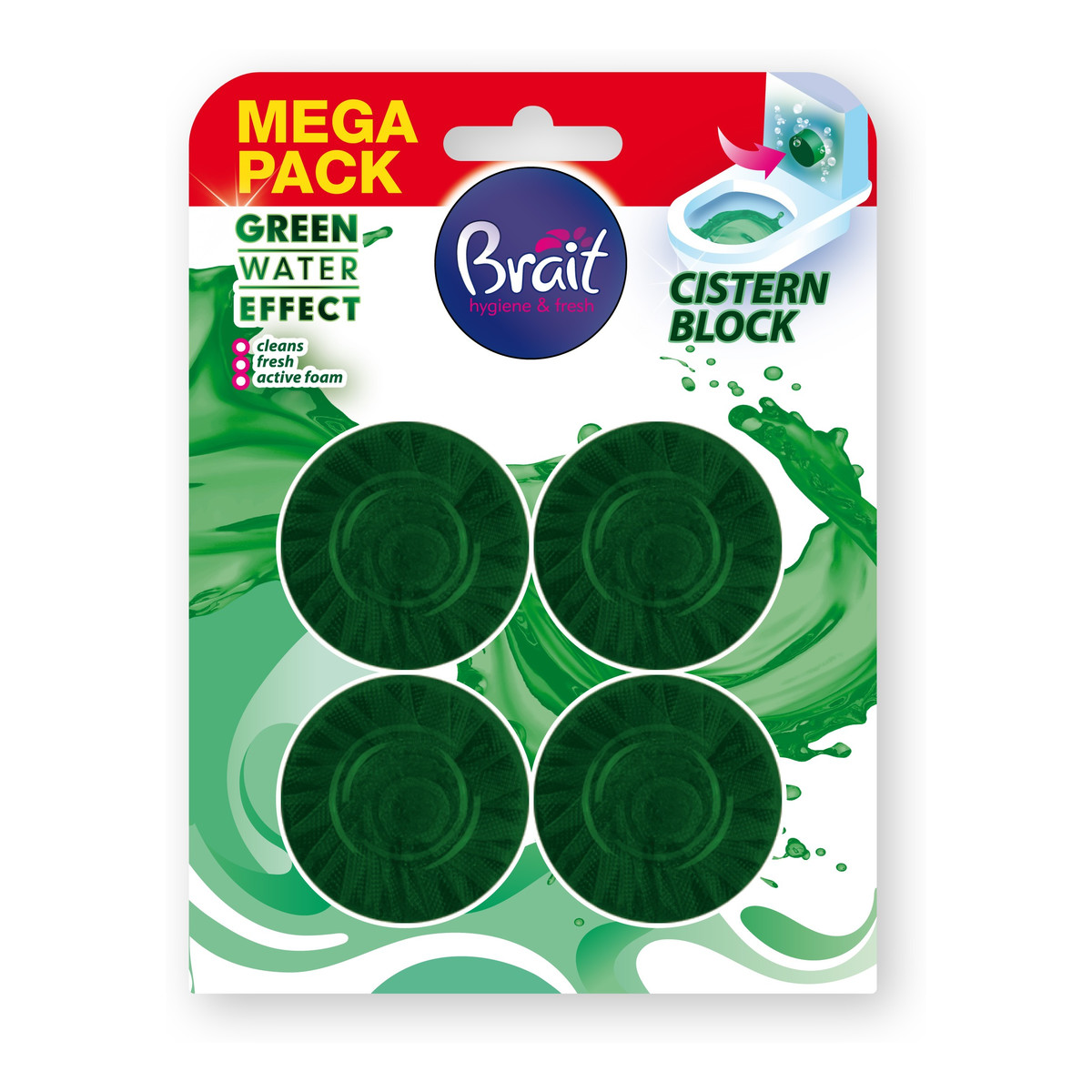 Brait Green Water Effect Krazek do WC Zielony 4szt. 50g