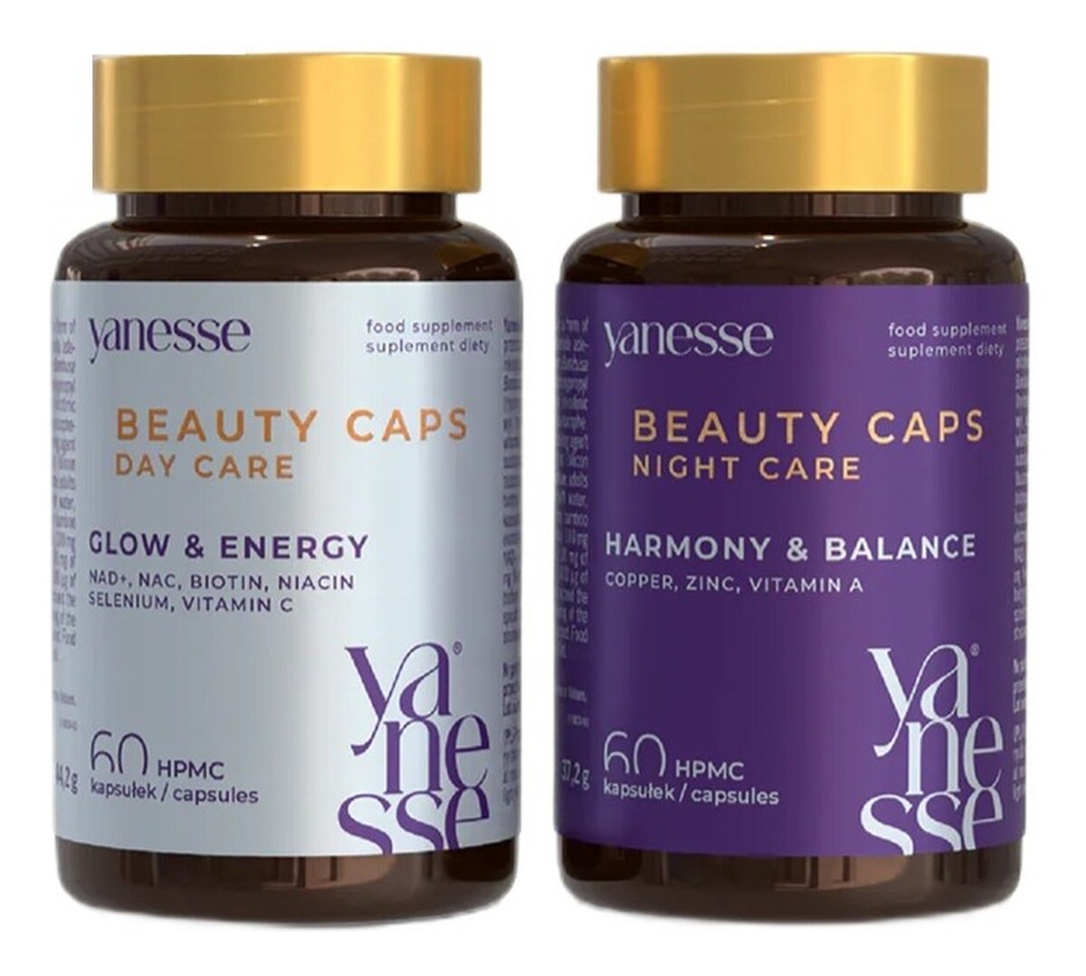 Yanesse beauty caps day night formuła na dzień i na noc dla włosów skóry i paznokci suplement diety 2x60 kapsułek