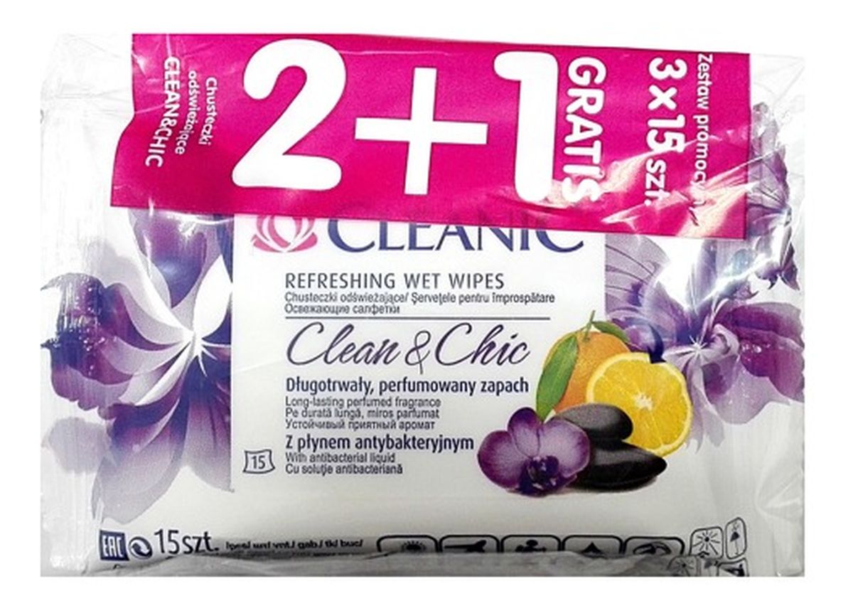 Clean & Chic Chusteczki odświeżające 2+1 gratis (3x15szt)