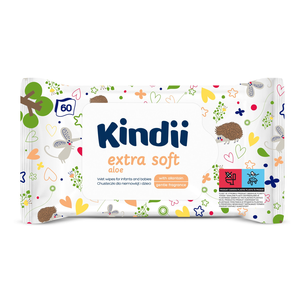 Kindii Extra Soft Chusteczki oczyszczające dla niemowląt i dzieci Aloe 60szt