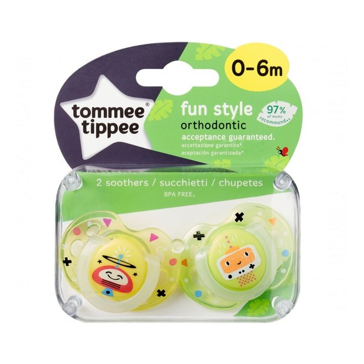 Tommee Tippee Fun style smoczek uspokajający 0-6m żółty 2szt.