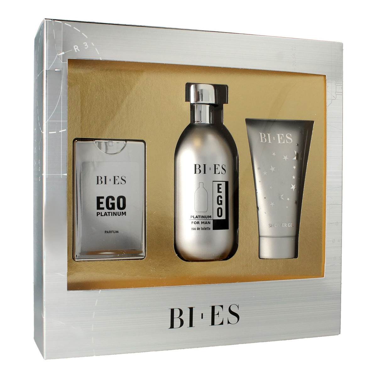 Bi-es Ego Platinum Komplet (woda toaletowa 100ml+parfum 15ml+żel pod prysznic 50ml) 165ml