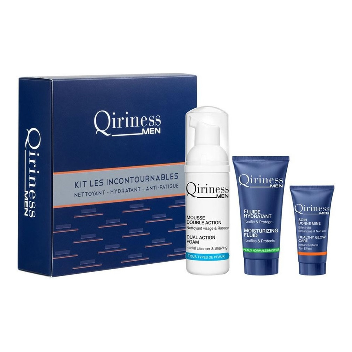Qiriness zestaw The Indispensables Kit Double Action Foam 50ml + Moisturizing Fluid 15ml + Healthy Glow Care 5ml