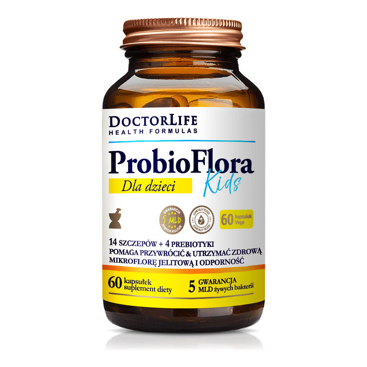 Doctor Life Probioflora kids probiotyki dla dzieci 14 szczepów & 4 prebiotyki suplement diety 60 kapsułek