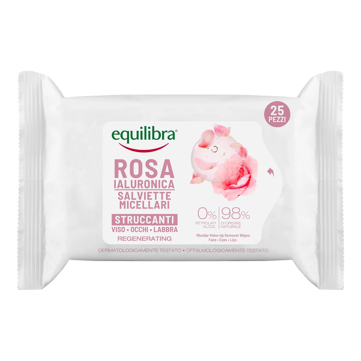 Equilibra Rosa Micellar Make-Up Remover Wipes różane micelarne chusteczki do demakijażu z kwasem hialuronowym 25szt.