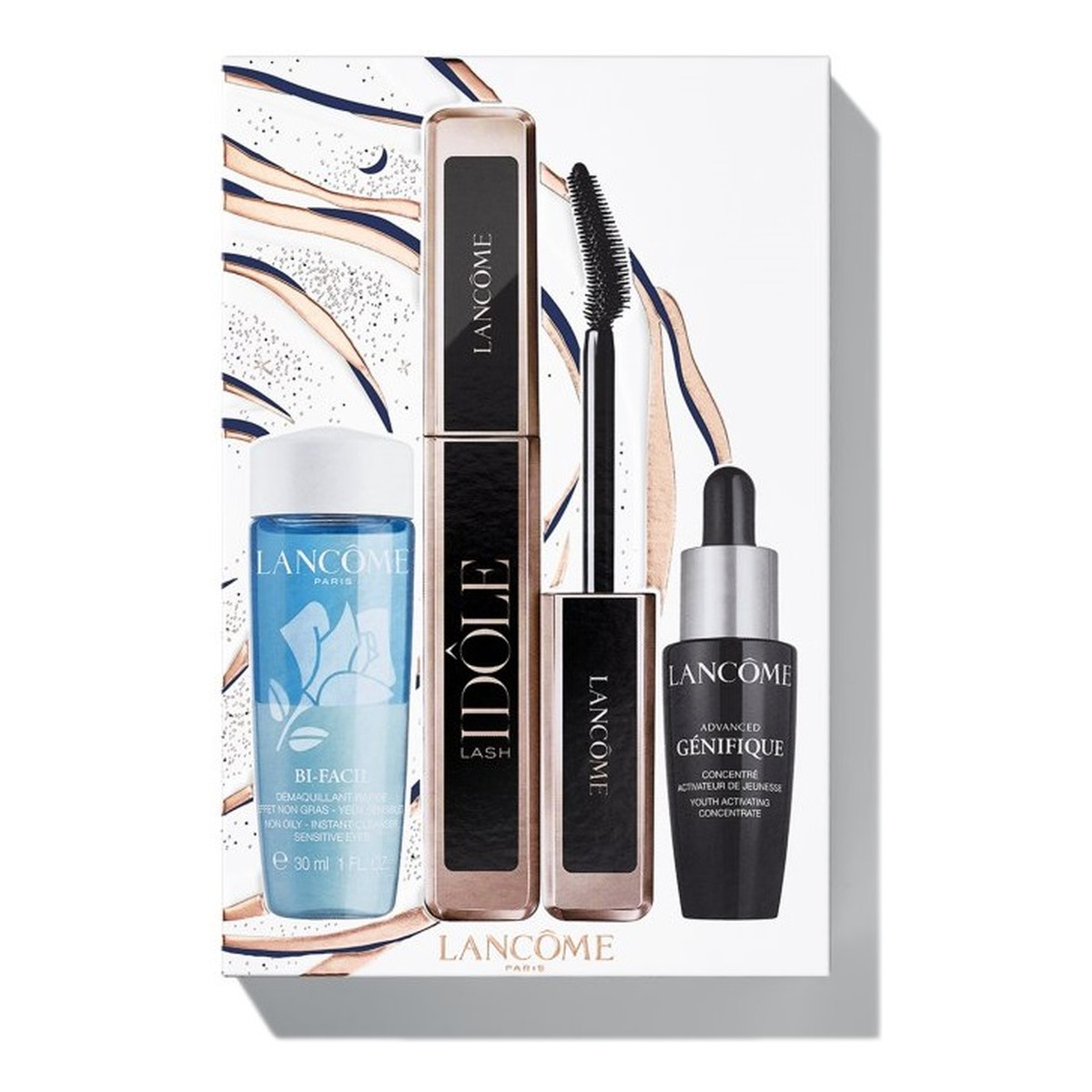 Lancome Lash Idole Mascara Gift Set Zestaw tusz do rzęs 01 glossy black 8ml + płyn do demakijażu oczu 30ml + serum do twarzy 10ml