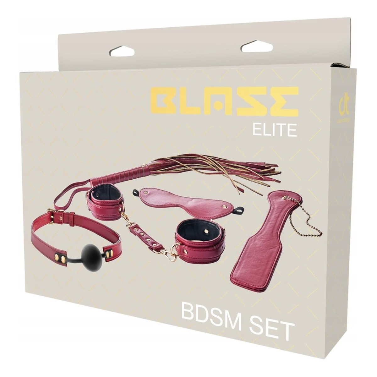 Dream Toys Blaze Elite BDSM Set Zestaw pejcz + packa + kajdanki + opaska na oczy + obroża red