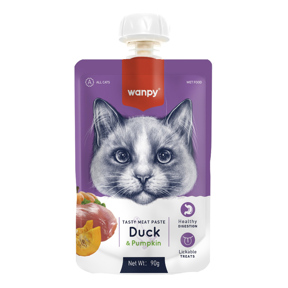 Wanpy Cats Kremowa pasta dla kotów-duck&pumpkin (kaczka z dynią) 90g